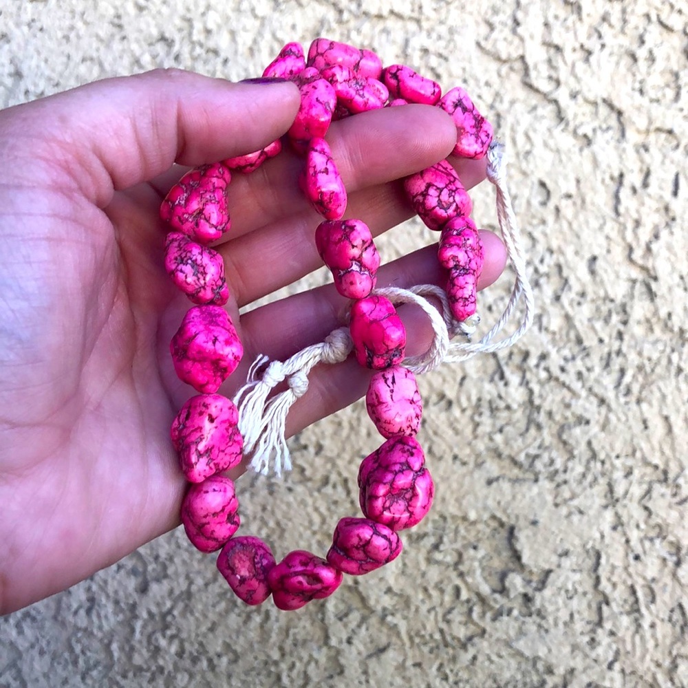 Southwestern Pink Dyed Turquoise Nugget Bead Twine Necklace